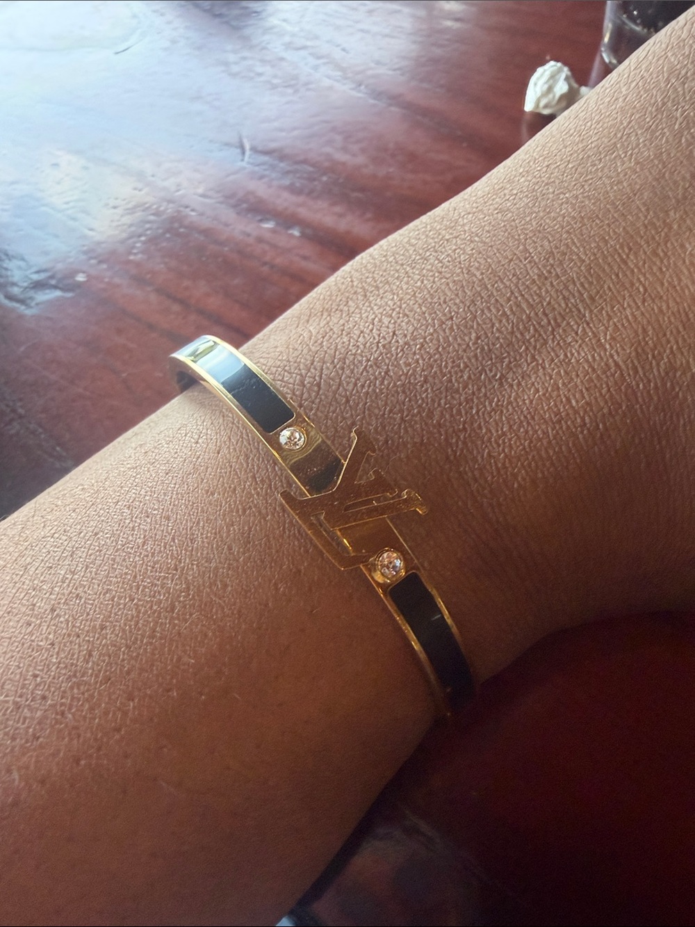 Gold and Black Designer-Style Logo Bangle Bracelet